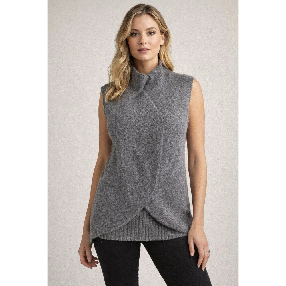 Cividini 100Cashmere Sweater Vest Womens 46 Gray Italian Luxury Knit Sleeveless